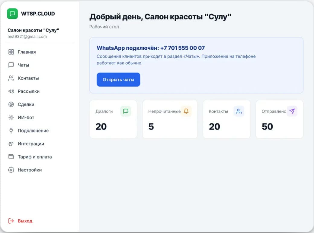Wtsp: dashboard with chats